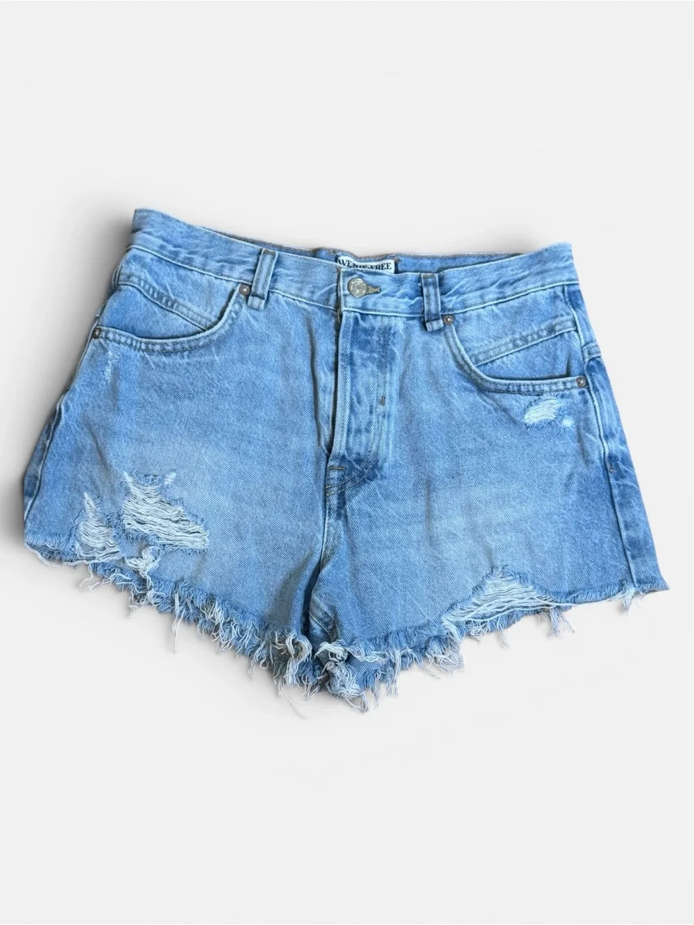 We The Free People Now or Never Light Blue Demin Distressed Cutoff Shorts Sz. 27 - Picture 1 of 8